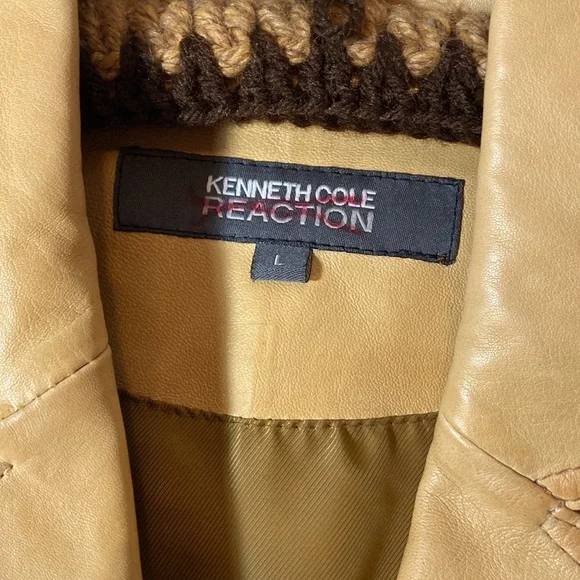 Kenneth Cole tan leather jacket size L - Picture 2 of 9